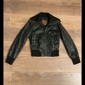 Miss London faux black leather moto cropped jacket, L